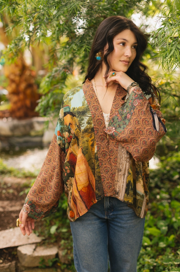 "Secret Garden" Cropped Kimono Jacket