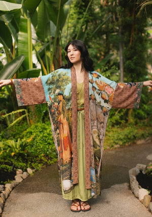 "Secret Garden" Lush Long Belted Kimono Jacket