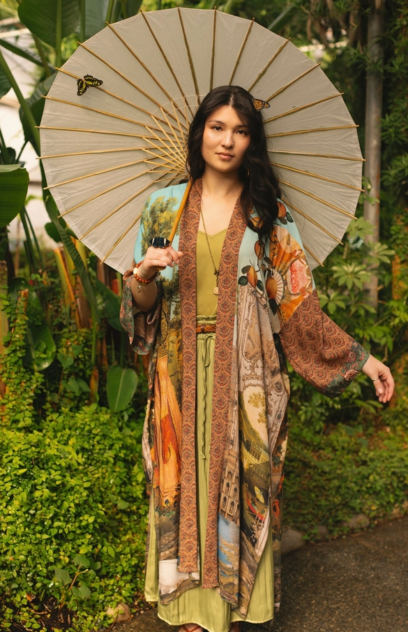 "Secret Garden" Lush Long Belted Kimono Jacket