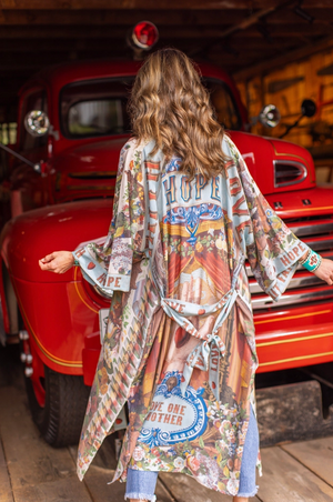 "Love Language" Colorful Long Belted Kimono Jacket