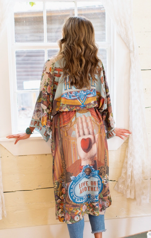 "Love Language" Colorful Long Belted Kimono Jacket