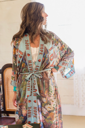 "Love Language" Colorful Long Belted Kimono Jacket