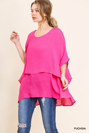 2 Color Ways - Layered & Flowy Top with Cuffed Sleeves - You-nique Bou-tique