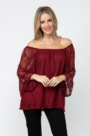 Holiday Perfection - Lace Top with Bell Sleeves and Versatile Neckline