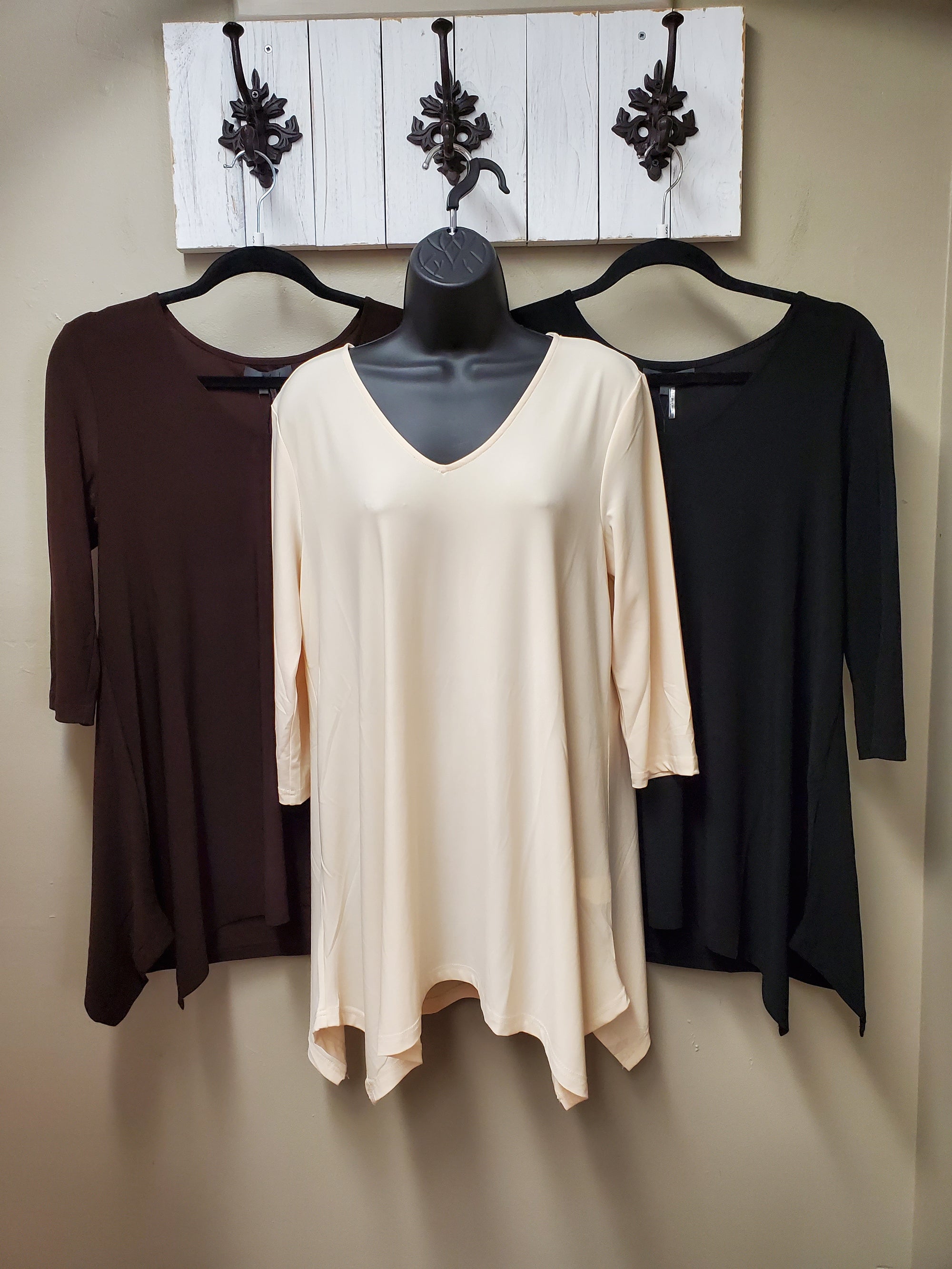 BEST SELLER NEUTRALS - Flattering Fit & Flair Tunic with 3/4 Sleeve - You-nique Bou-tique