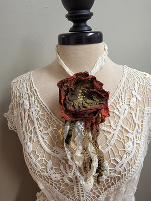 Large - Vintage-Inspired Handcrafted Fabric Flowers Brooch/Necklace