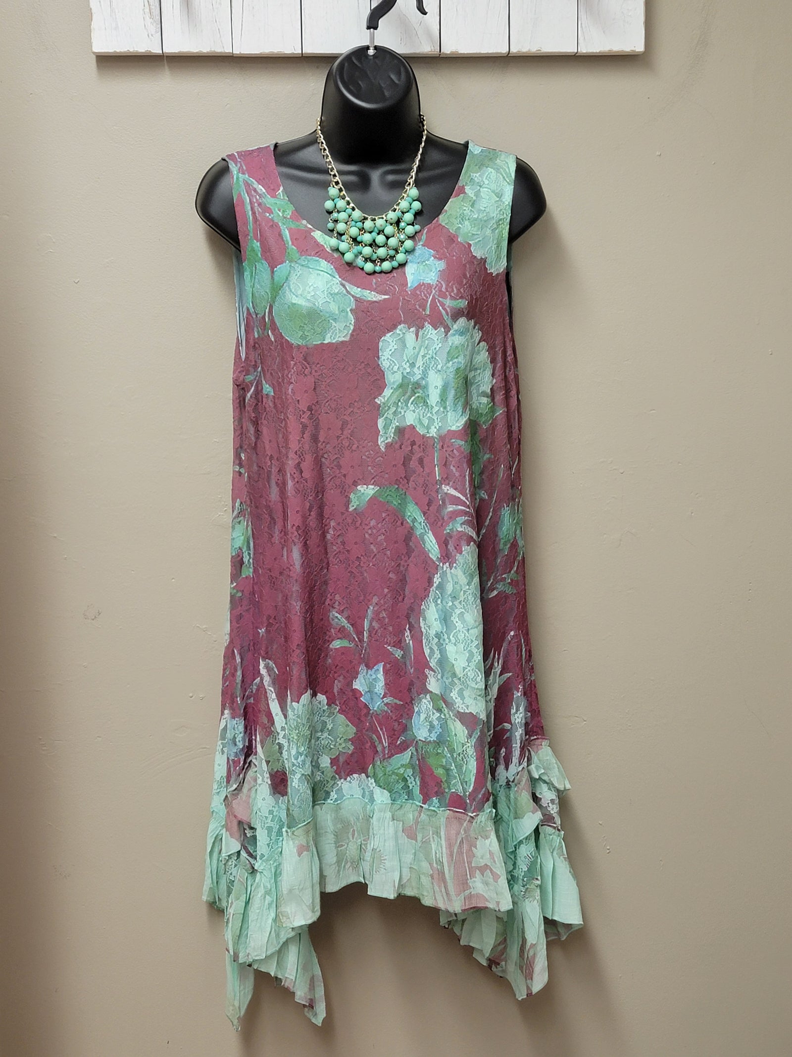 Stunning Rose with Mint Flowers Lace Sublimation Dress