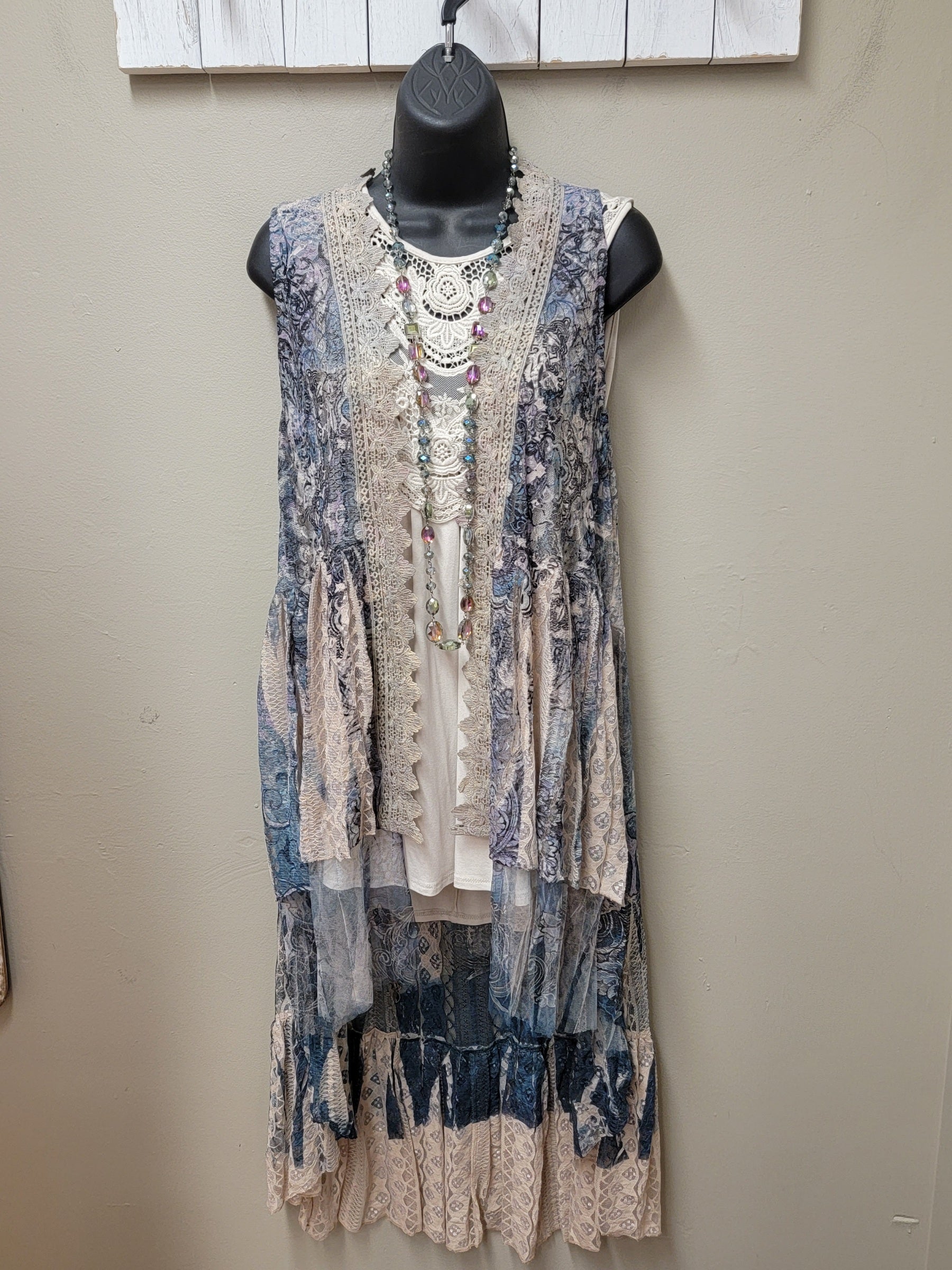 Stunning Lace Vest in Taupe & Navy with Mandela on the Back
