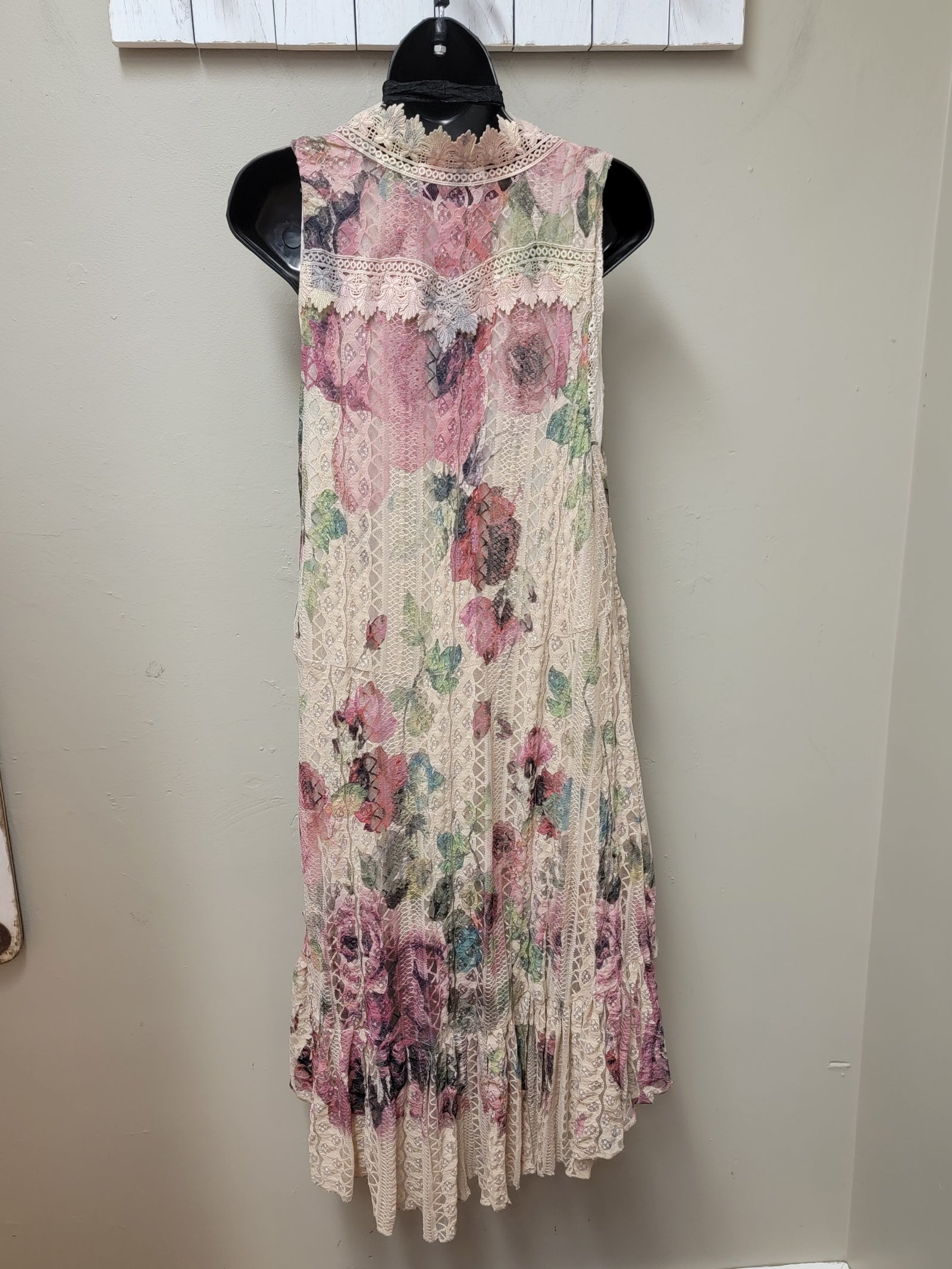 Elegant Lace Vest in Taupe with Luscious Large Roses