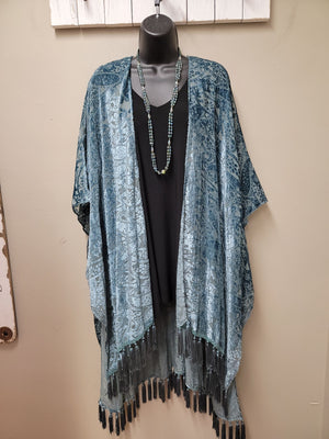 2 Color Ways - Exquisite Long Velvet Burn Out Kimono