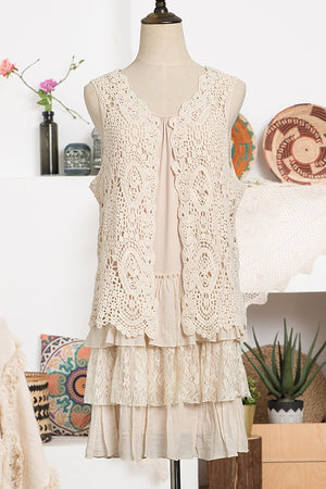 One Size Short Crochet Vest in Antique White or Cream - You-nique Bou-tique