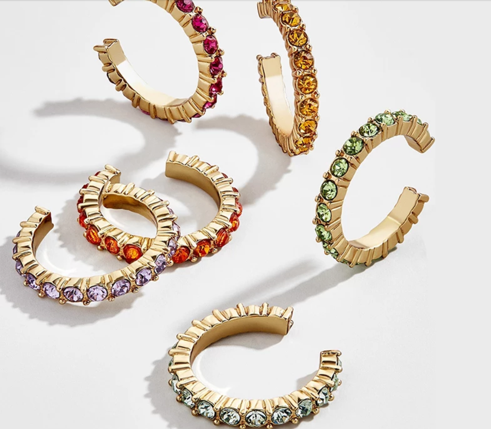 6 Color Ways - Solid Color Rhinestone Single Ear Cuff in Gold - You-nique Bou-tique