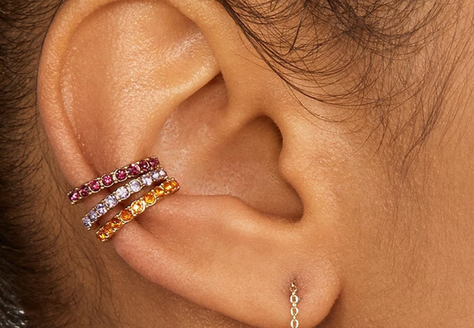 6 Color Ways - Solid Color Rhinestone Single Ear Cuff in Gold - You-nique Bou-tique