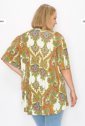 Stunning V-Neck Tunic with Gorgeous Paisley Design Plus Top