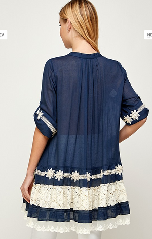 Romantic and Oversized Navy and Lace Vintage-Inspired Top