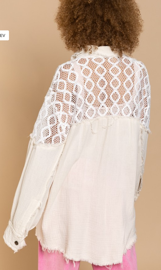 Amazing Lace and Gauze Button Up Top
