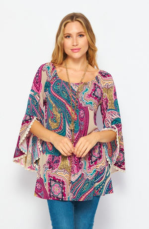 Beautiful Paisley Top with Flared Sleeves in Regular & Plus
