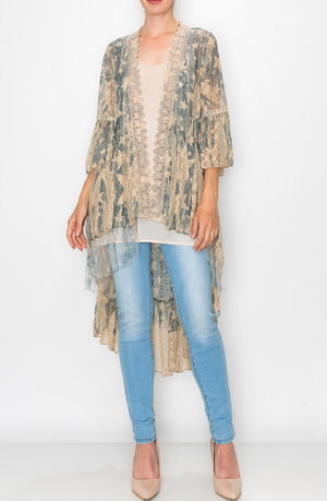 Denim Blue Star Design Lace Duster with a Vintage-inspired Look.