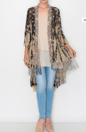 Black Star Design Lace Duster with a Vintage-inspired Look.